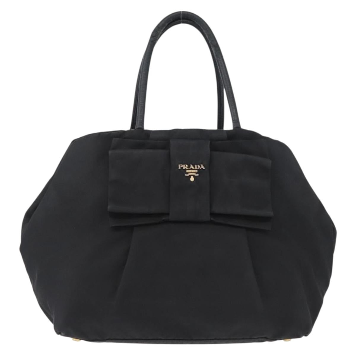 PRADA Hand Bag Nylon Black Gold Auth fm5210