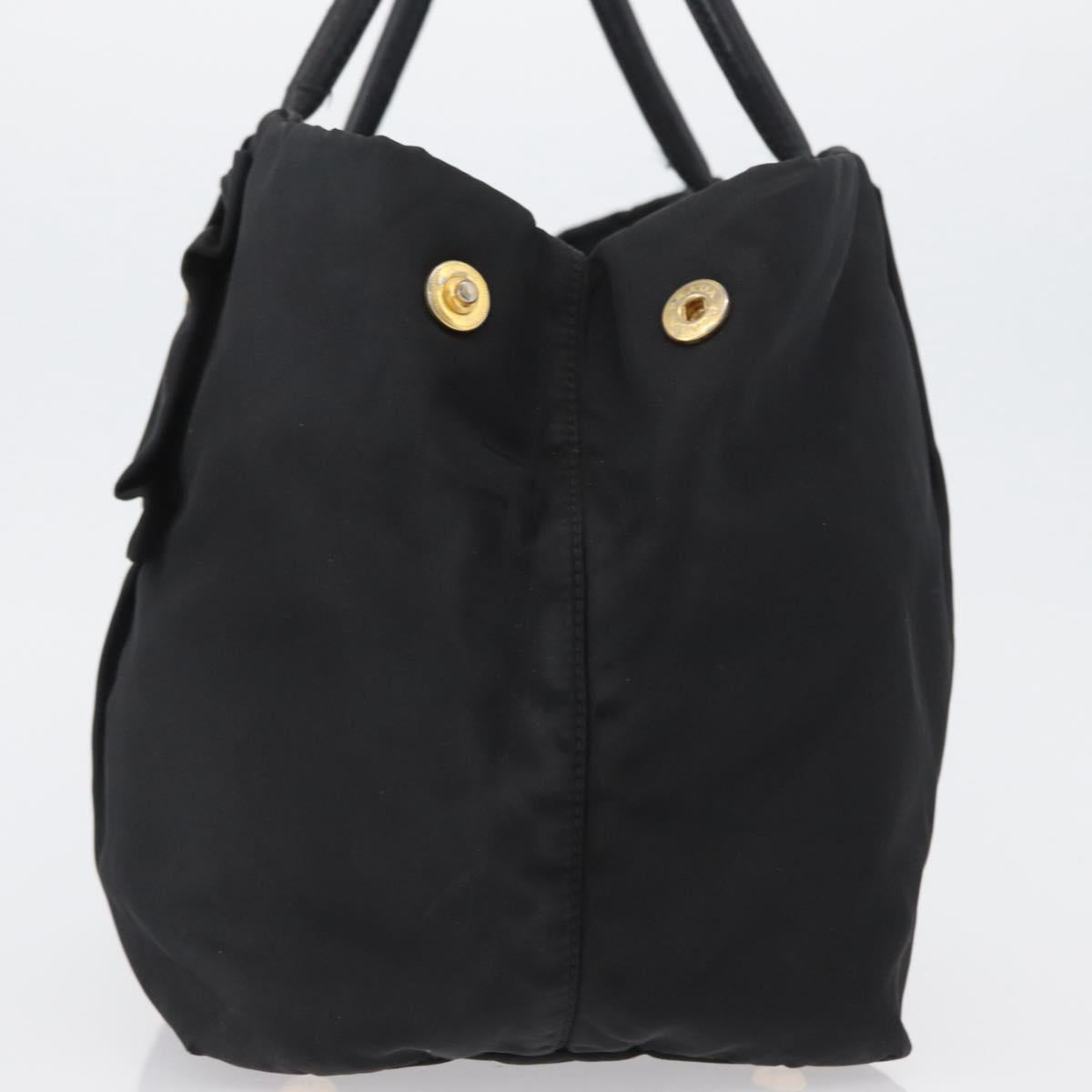 PRADA Hand Bag Nylon Black Gold Auth fm5210