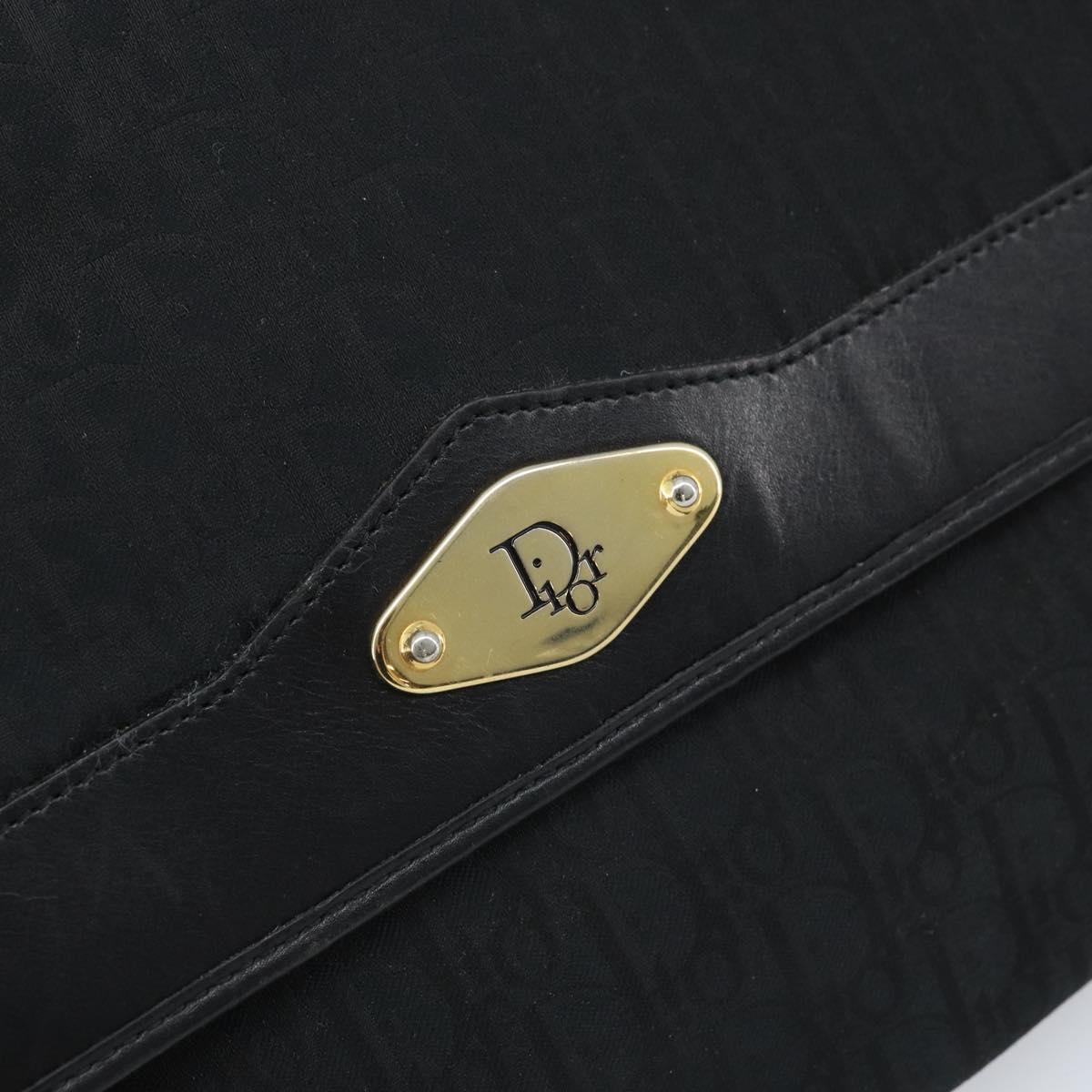 Christian Dior Trotter Canvas Chain Shoulder Bag Black Gold Auth fm5212