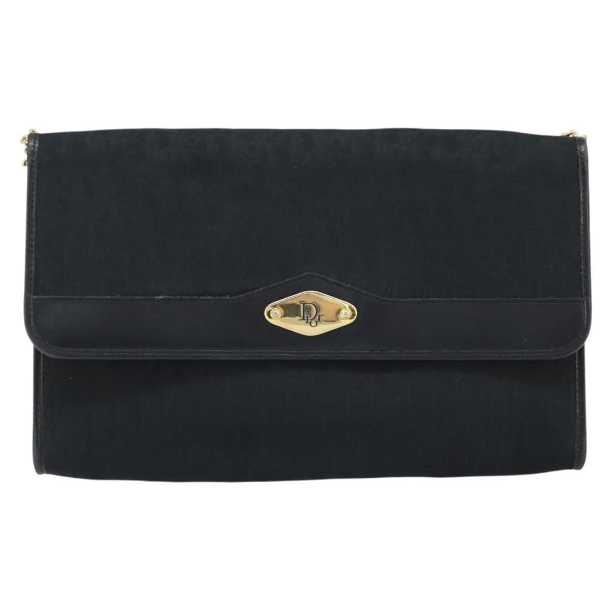 Christian Dior Trotter Canvas Chain Shoulder Bag Black Gold Auth fm5212