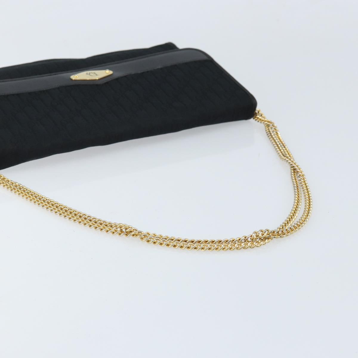 Christian Dior Trotter Canvas Chain Shoulder Bag Black Gold Auth fm5212