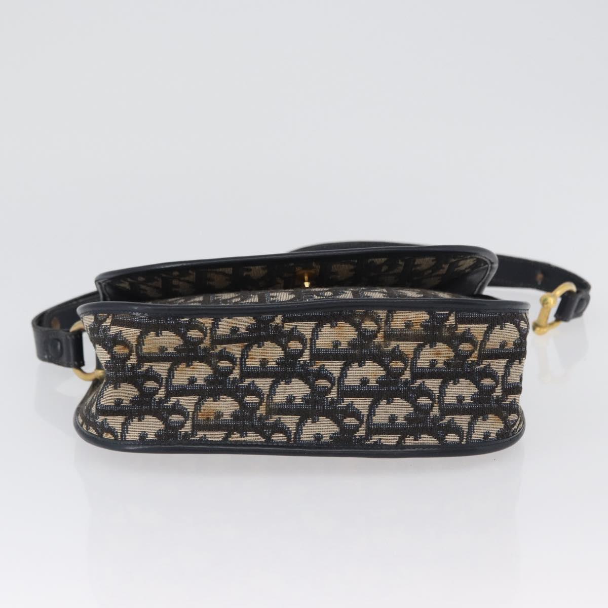 Christian Dior Trotter Canvas Shoulder Bag Navy Gold Auth fm5214