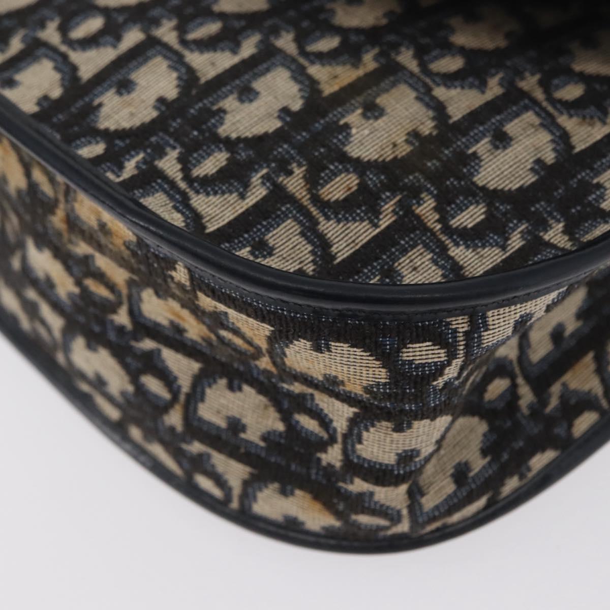 Christian Dior Trotter Canvas Shoulder Bag Navy Gold Auth fm5214