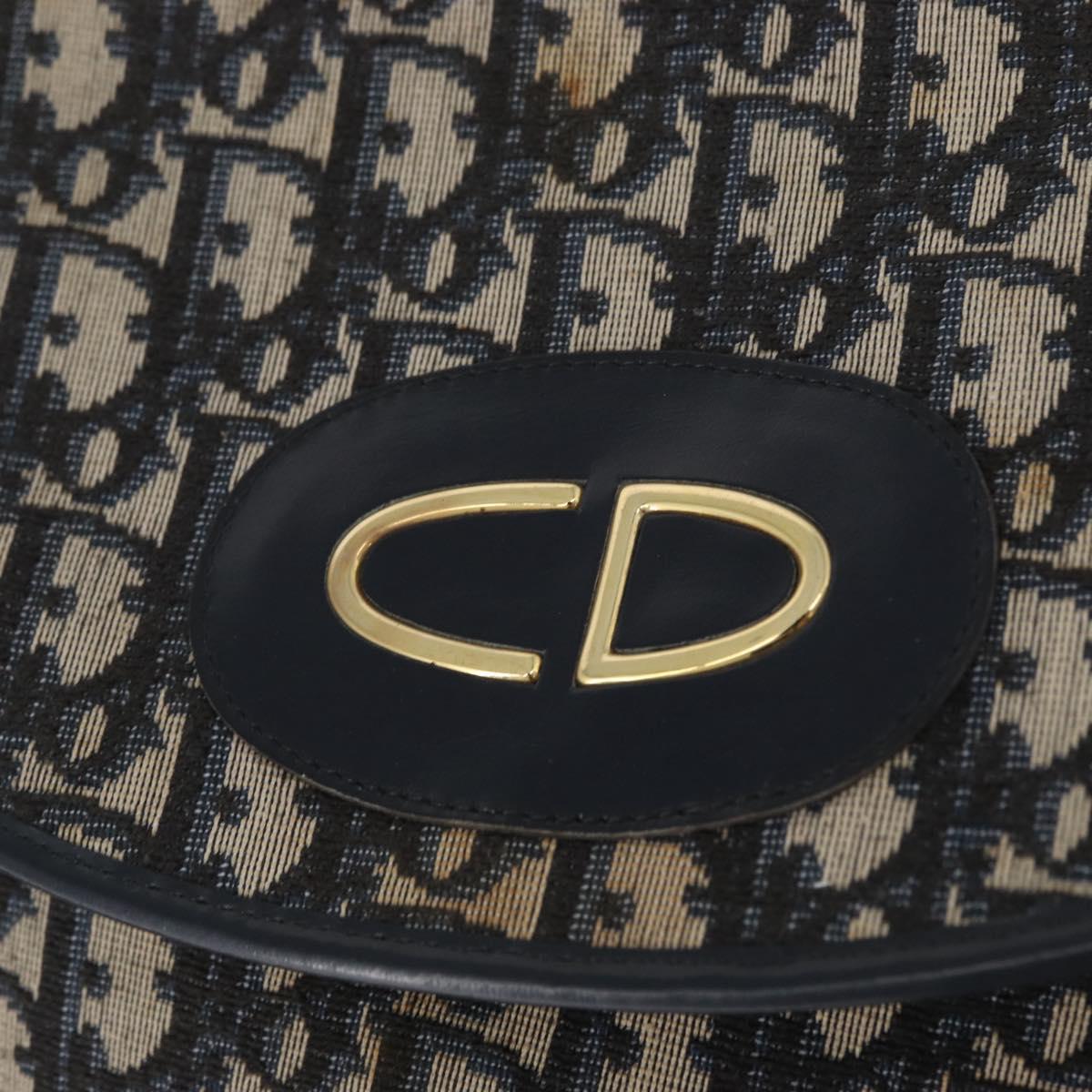 Christian Dior Trotter Canvas Shoulder Bag Navy Gold Auth fm5214