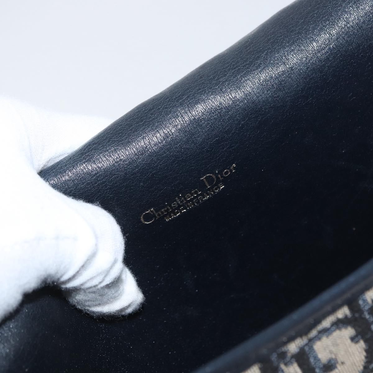 Christian Dior Trotter Canvas Shoulder Bag Navy Gold Auth fm5214
