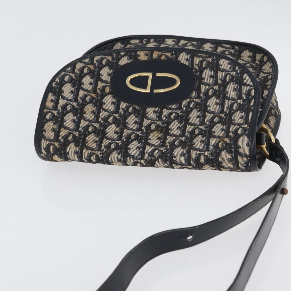 Christian Dior Trotter Canvas Shoulder Bag Navy Gold Auth fm5214