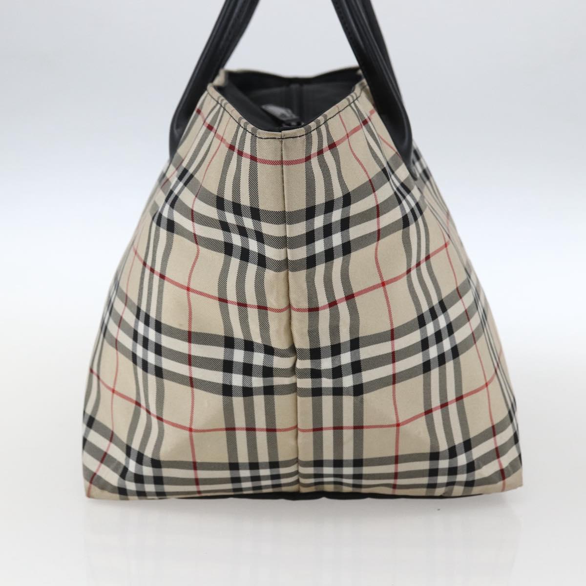 BURBERRY Nova Check Blue Label Hand Bag Nylon Beige Silver Auth fm5216