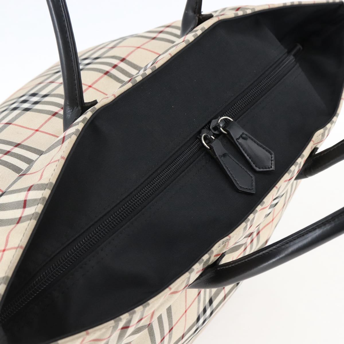 BURBERRY Nova Check Blue Label Hand Bag Nylon Beige Silver Auth fm5216
