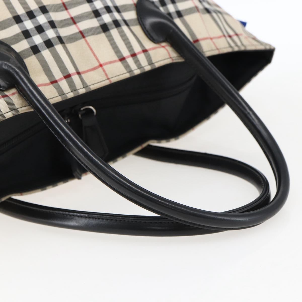 BURBERRY Nova Check Blue Label Hand Bag Nylon Beige Silver Auth fm5216
