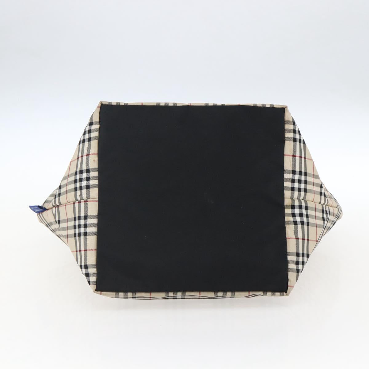 BURBERRY Nova Check Blue Label Hand Bag Nylon Beige Silver Auth fm5216