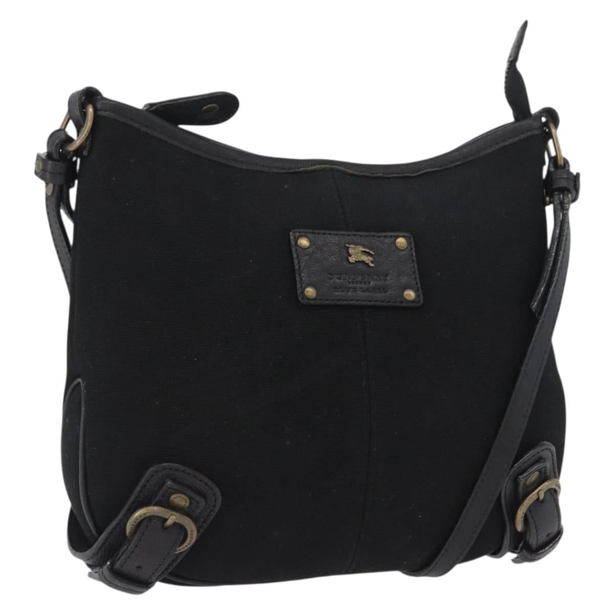 BURBERRY Shoulder Bag Canvas Leather Black Auth fm5219