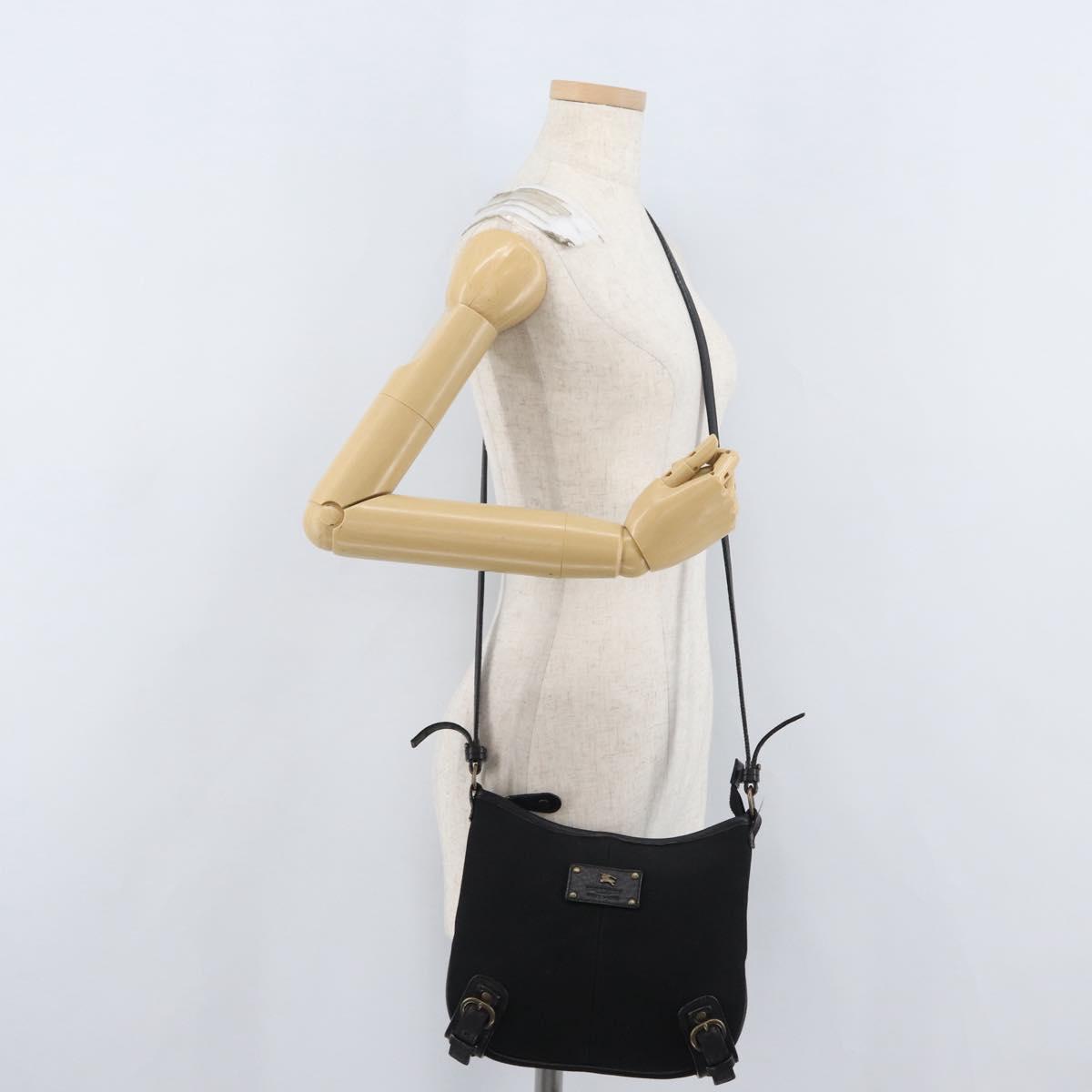 BURBERRY Shoulder Bag Canvas Leather Black Auth fm5219