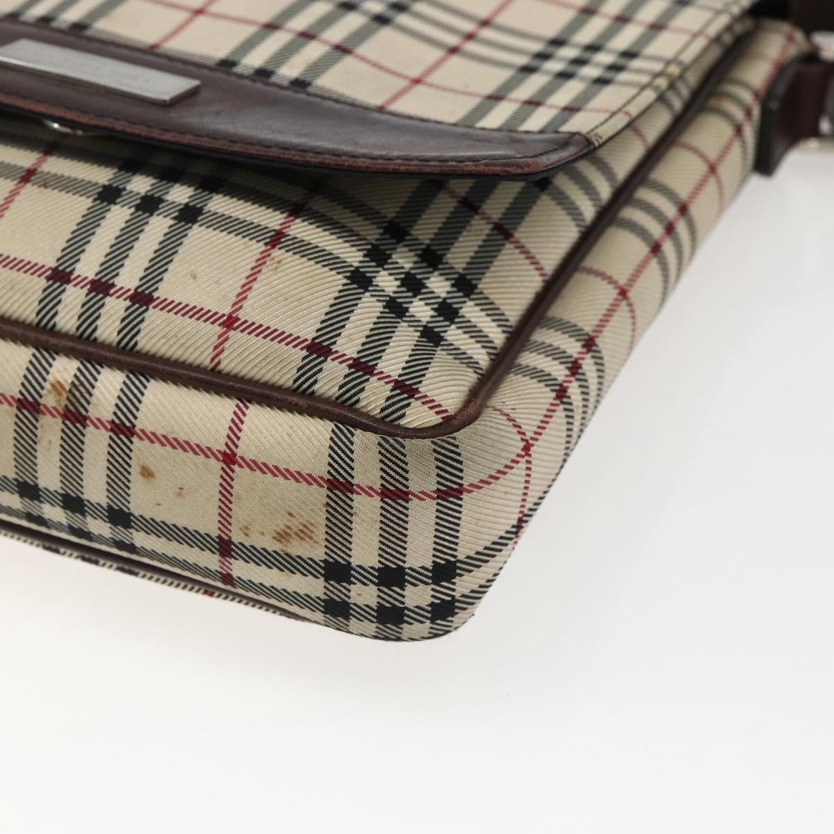 BURBERRY Nova Check Shoulder Bag Canvas Beige Silver Auth fm5222