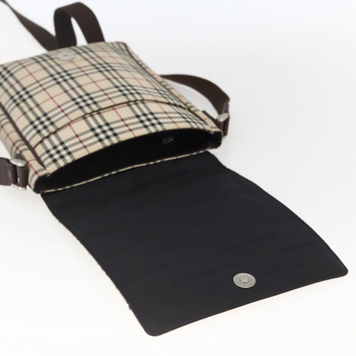 BURBERRY Nova Check Shoulder Bag Canvas Beige Silver Auth fm5222