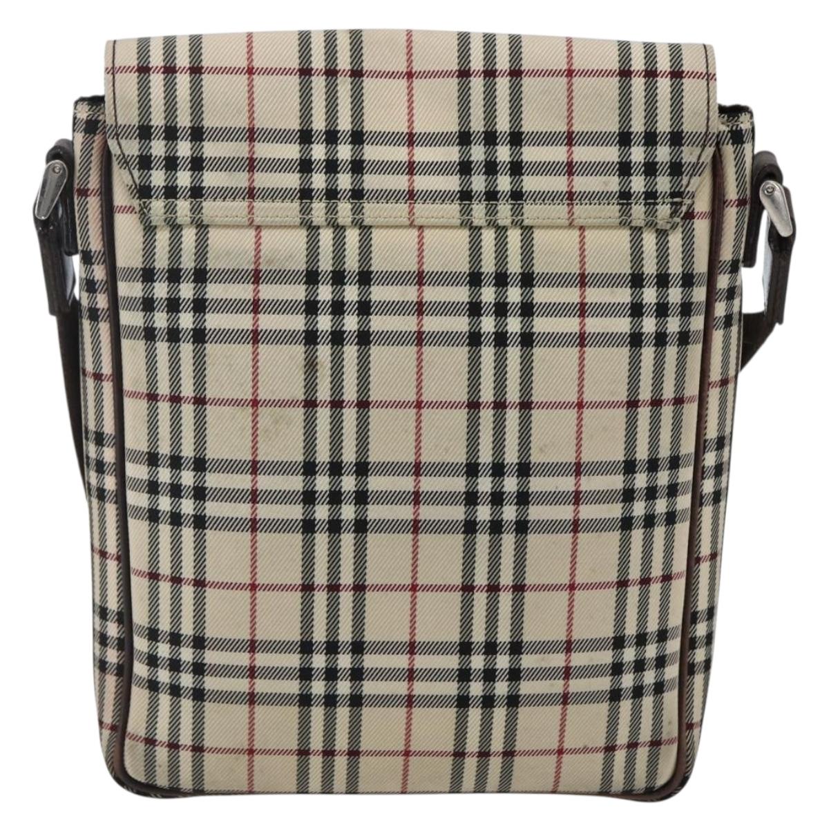 BURBERRY Nova Check Shoulder Bag Canvas Beige Silver Auth fm5222