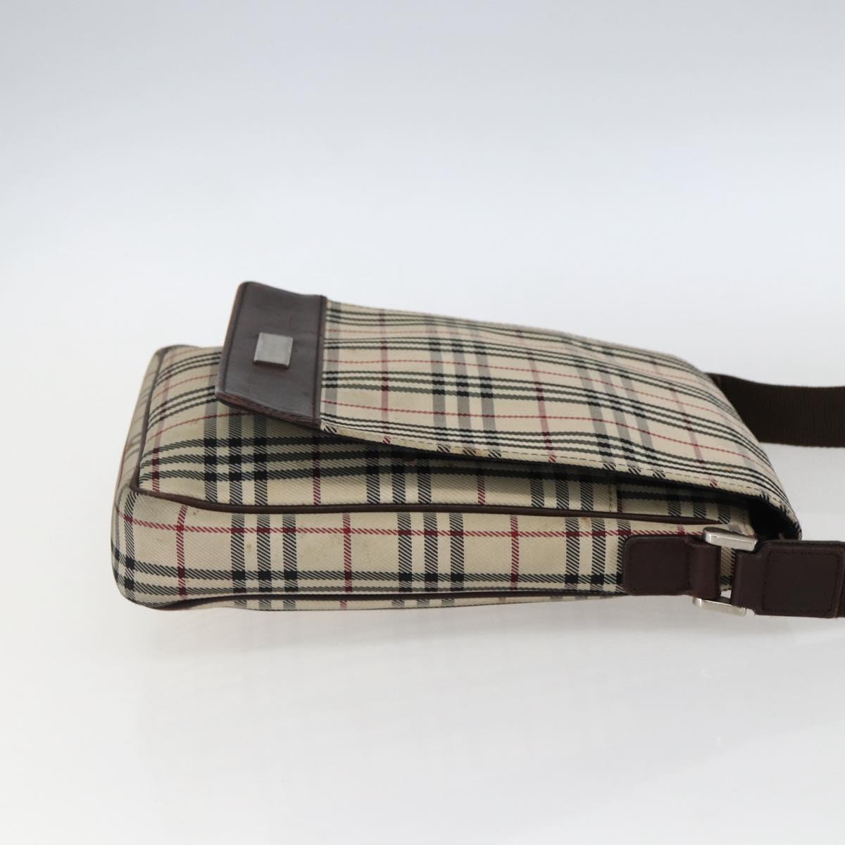 BURBERRY Nova Check Shoulder Bag Canvas Beige Silver Auth fm5222