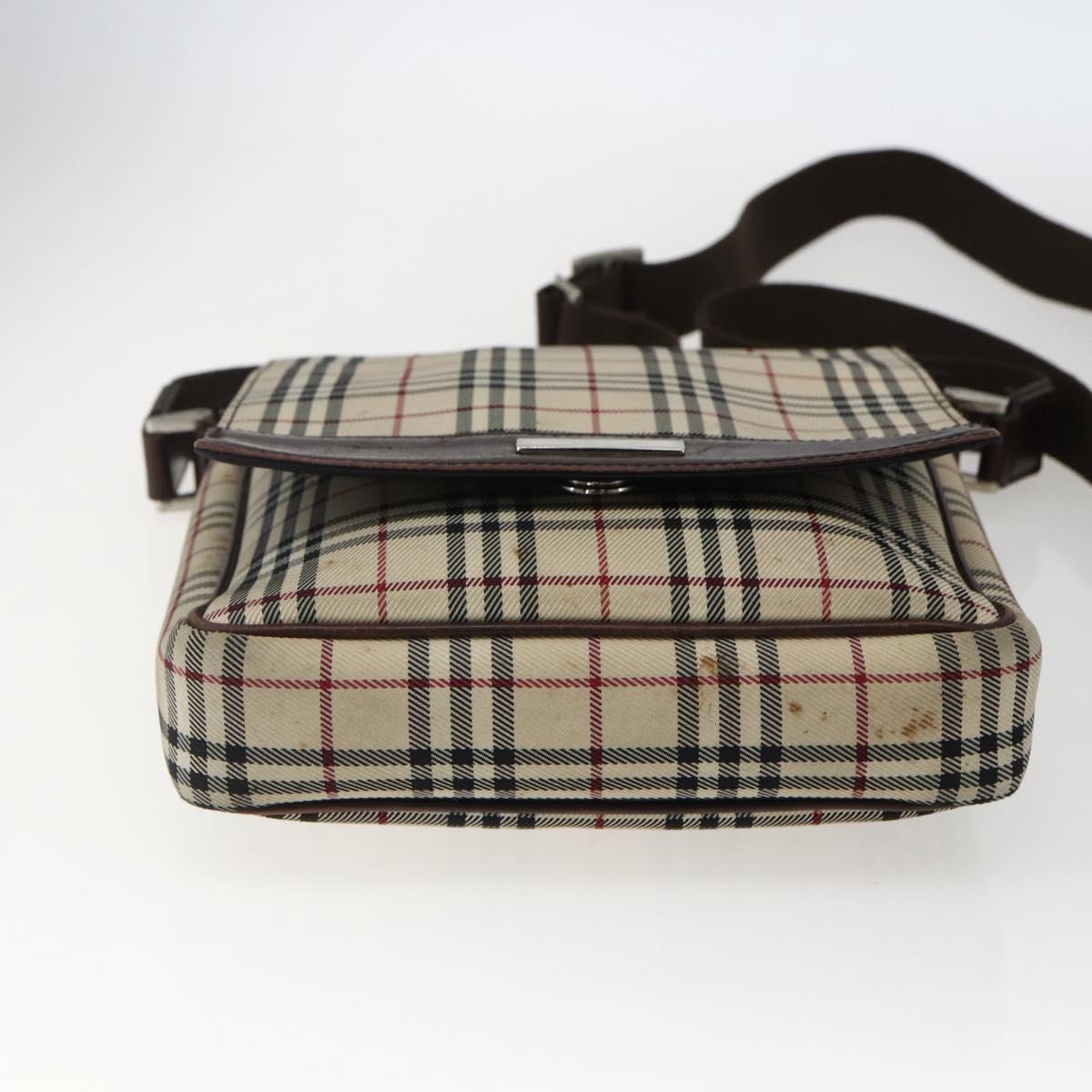 BURBERRY Nova Check Shoulder Bag Canvas Beige Silver Auth fm5222