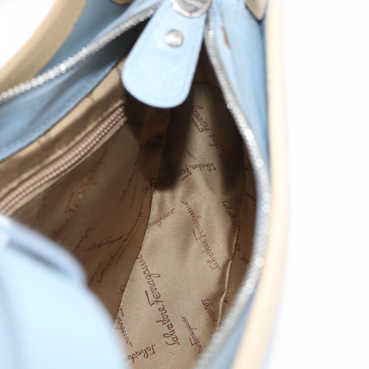 Salvatore Ferragamo Gancini Shoulder Bag Leather Light Blue Silver Auth fm5224