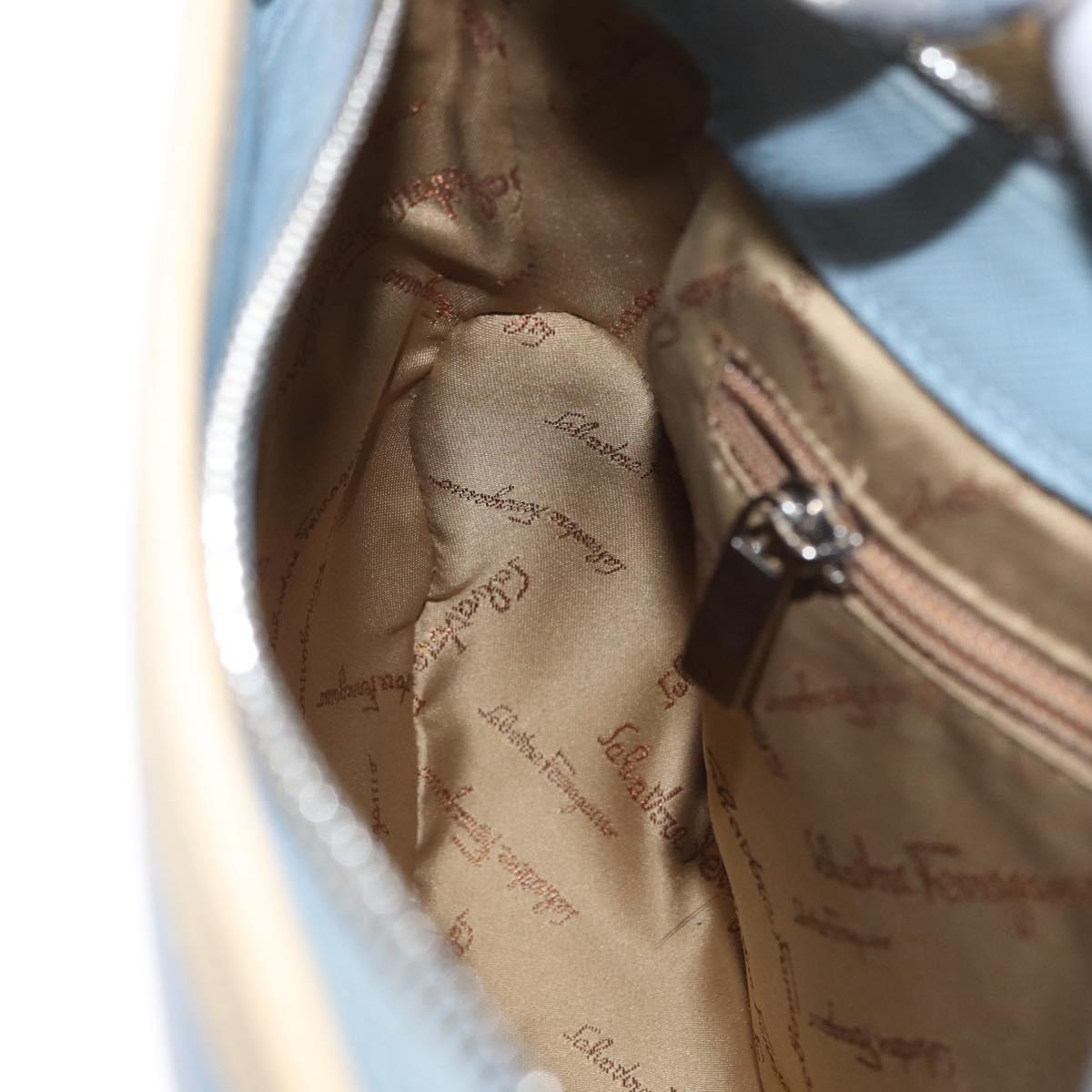 Salvatore Ferragamo Gancini Shoulder Bag Leather Light Blue Silver Auth fm5224