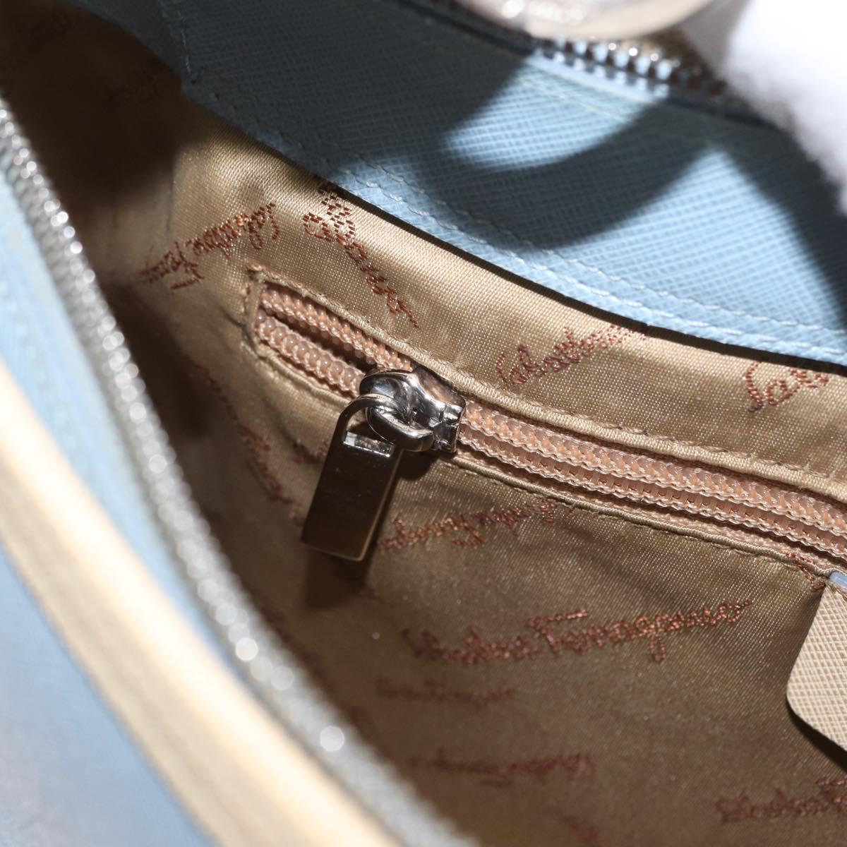 Salvatore Ferragamo Gancini Shoulder Bag Leather Light Blue Silver Auth fm5224