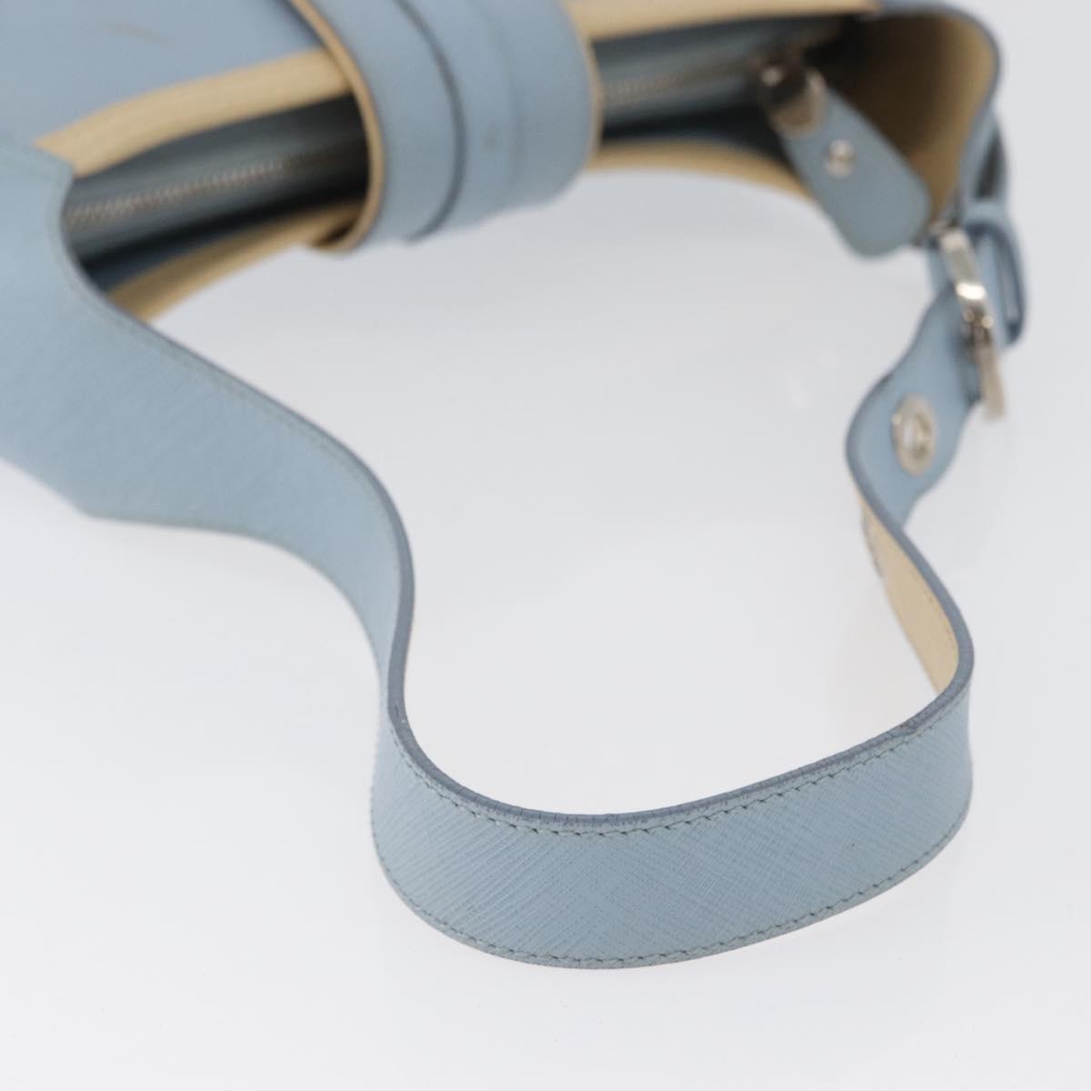 Salvatore Ferragamo Gancini Shoulder Bag Leather Light Blue Silver Auth fm5224