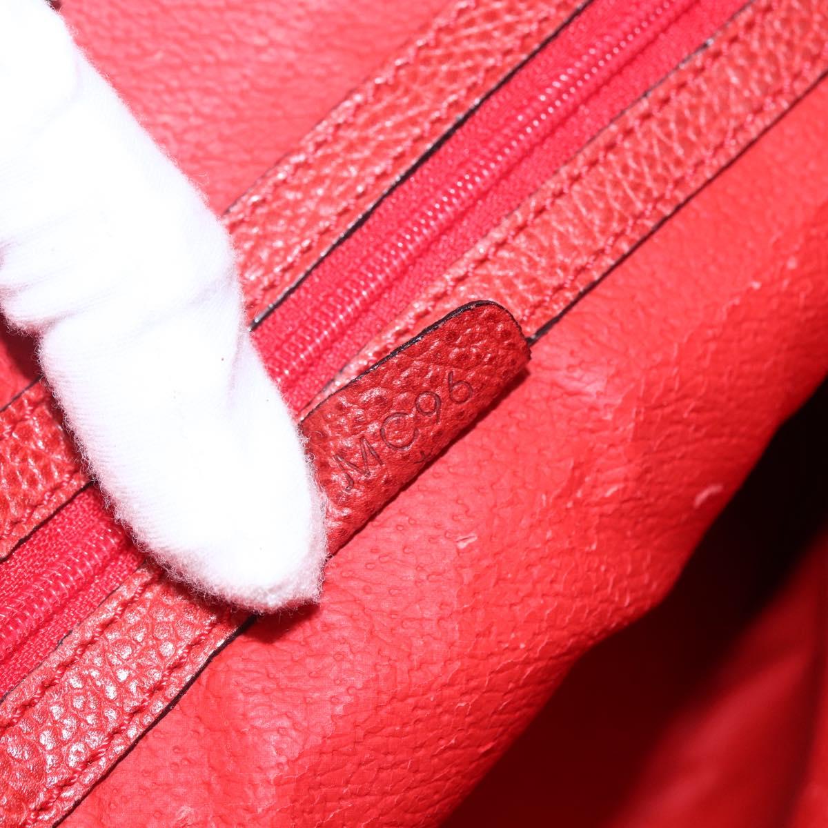 CELINE Hand Bag Leather Red Gold Auth fm5225