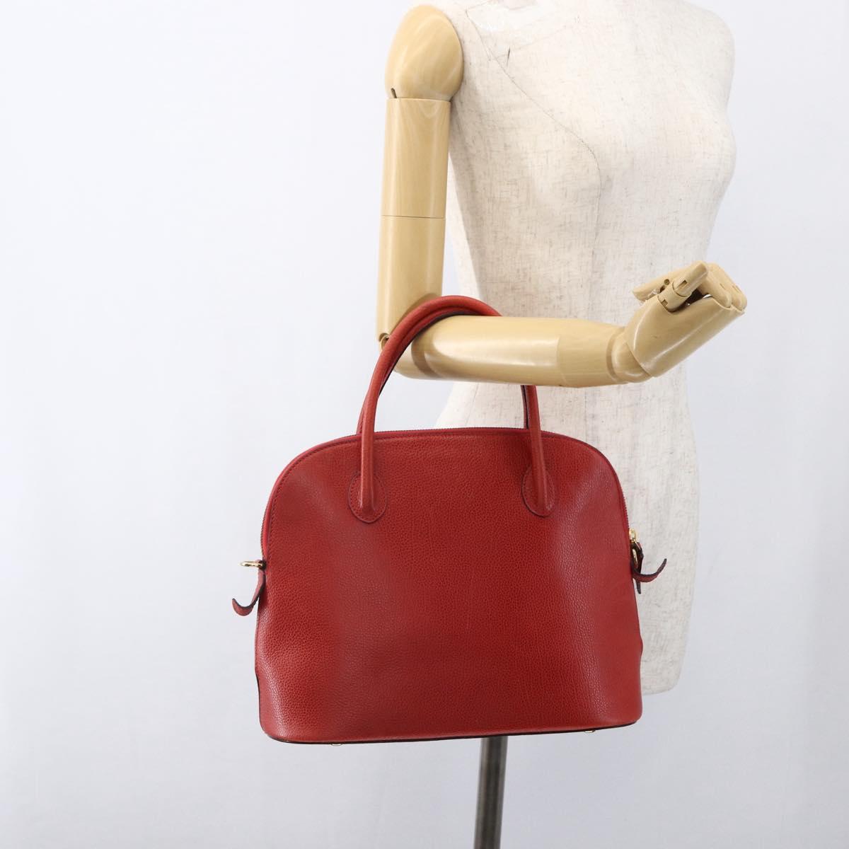 CELINE Hand Bag Leather Red Gold Auth fm5225