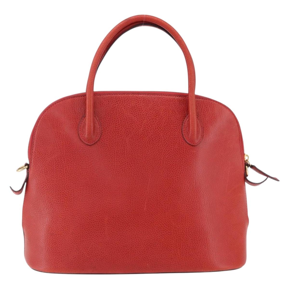 CELINE Hand Bag Leather Red Gold Auth fm5225