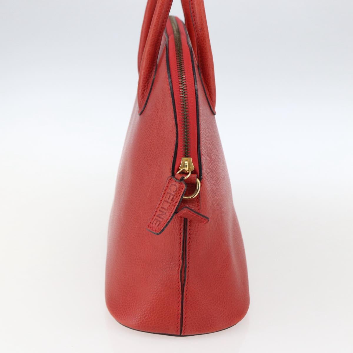 CELINE Hand Bag Leather Red Gold Auth fm5225
