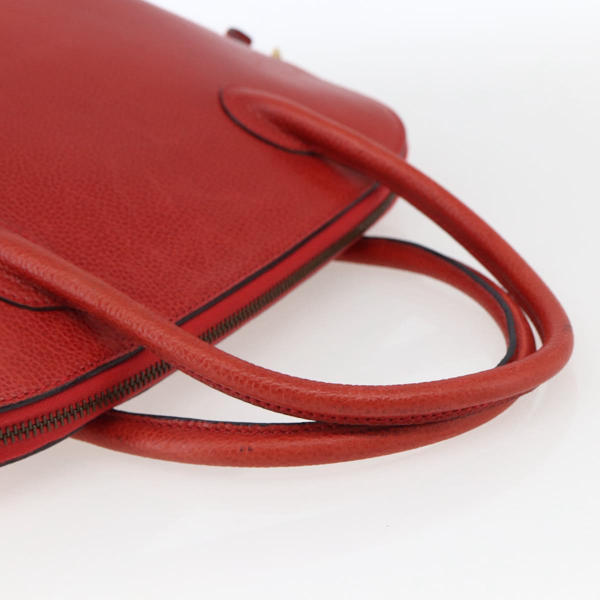CELINE Hand Bag Leather Red Gold Auth fm5225