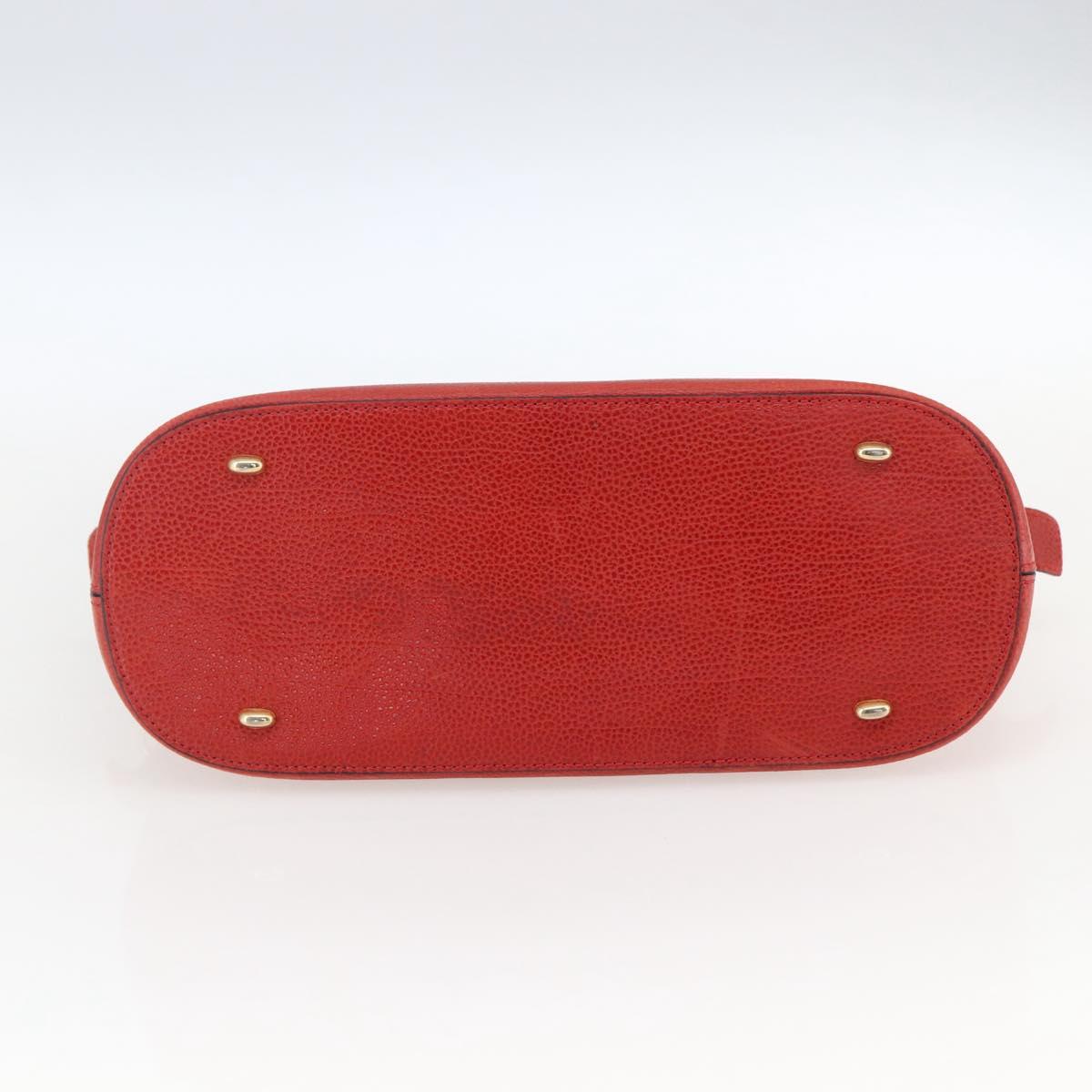 CELINE Hand Bag Leather Red Gold Auth fm5225