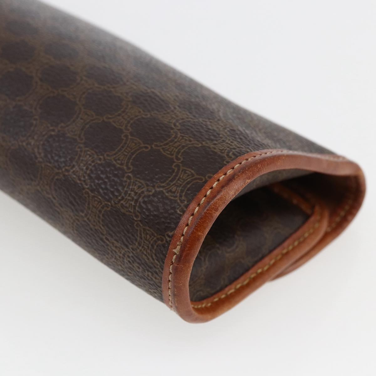 CELINE Macadam Canvas Pouch PVC Leather Brown Gold Auth fm5226
