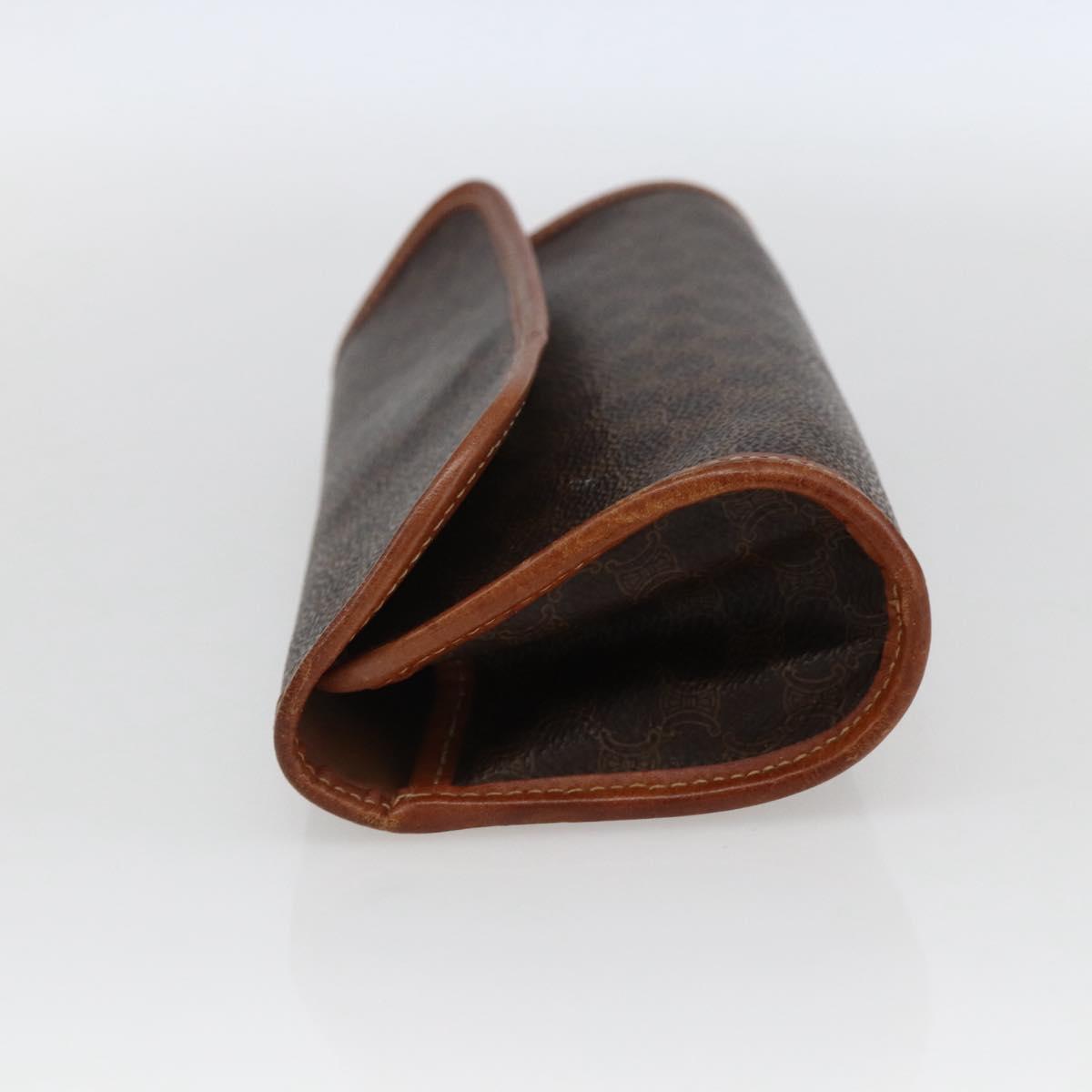 CELINE Macadam Canvas Pouch PVC Leather Brown Gold Auth fm5226