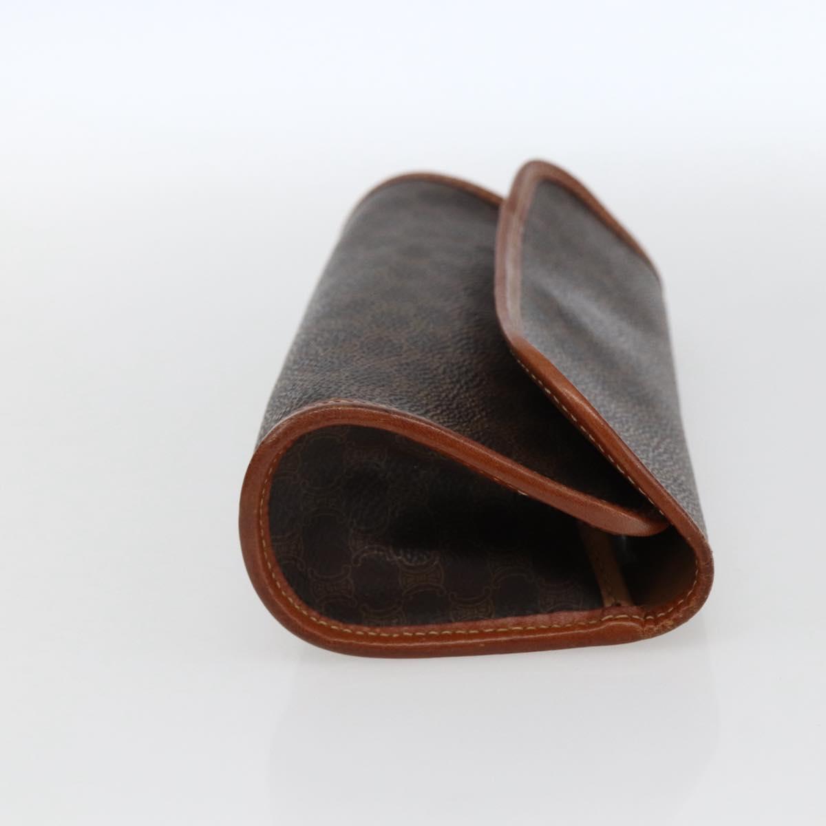 CELINE Macadam Canvas Pouch PVC Leather Brown Gold Auth fm5226