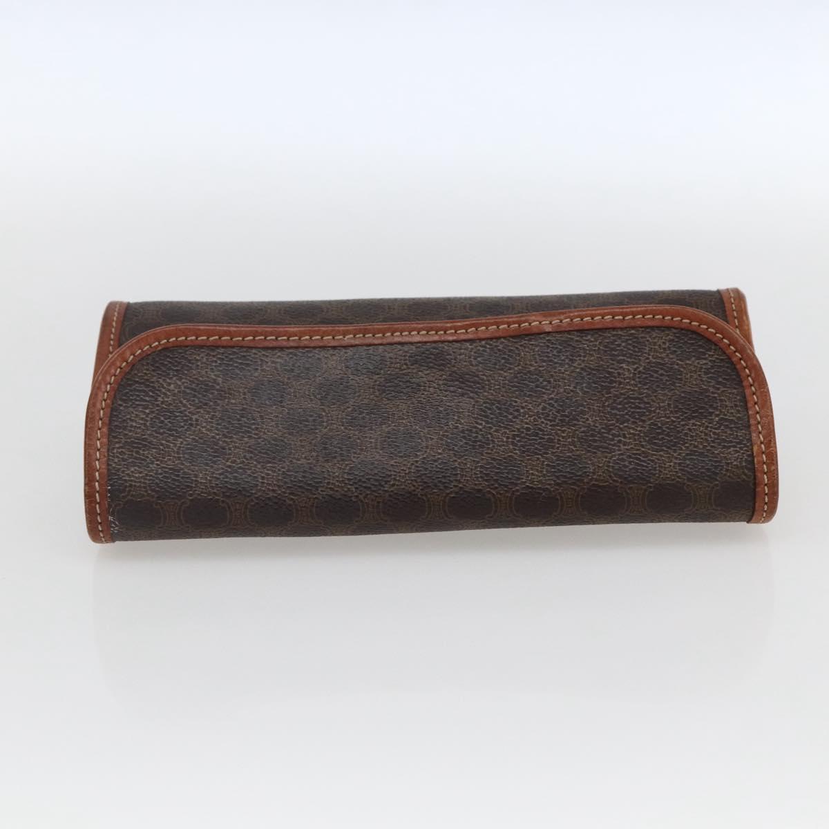 CELINE Macadam Canvas Pouch PVC Leather Brown Gold Auth fm5226