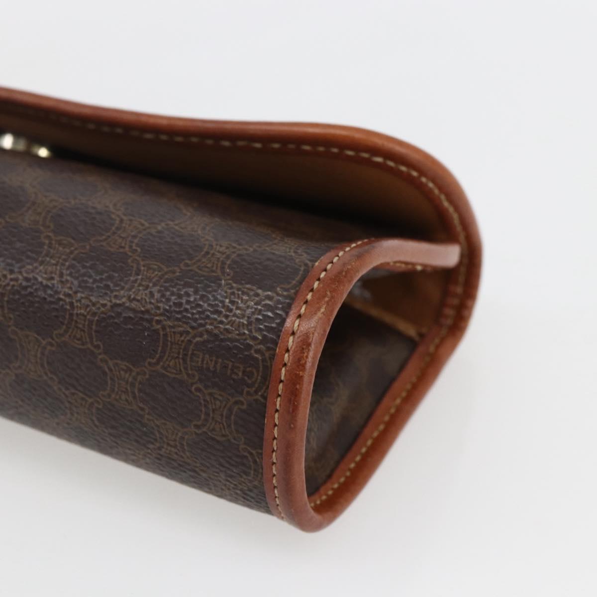 CELINE Macadam Canvas Pouch PVC Leather Brown Gold Auth fm5226