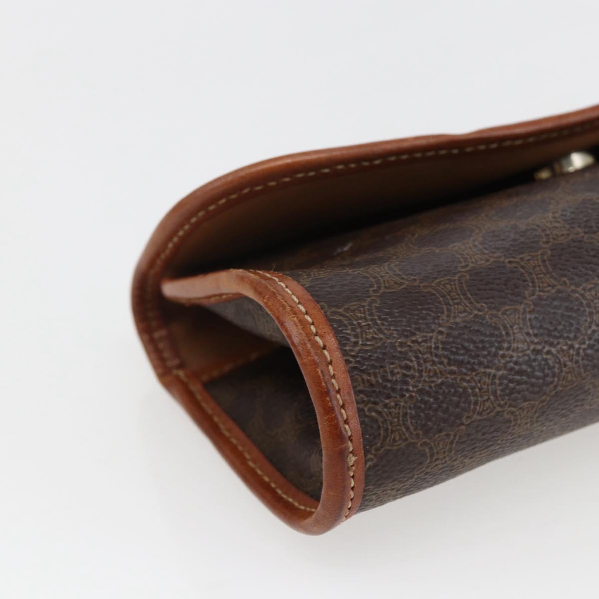 CELINE Macadam Canvas Pouch PVC Leather Brown Gold Auth fm5226