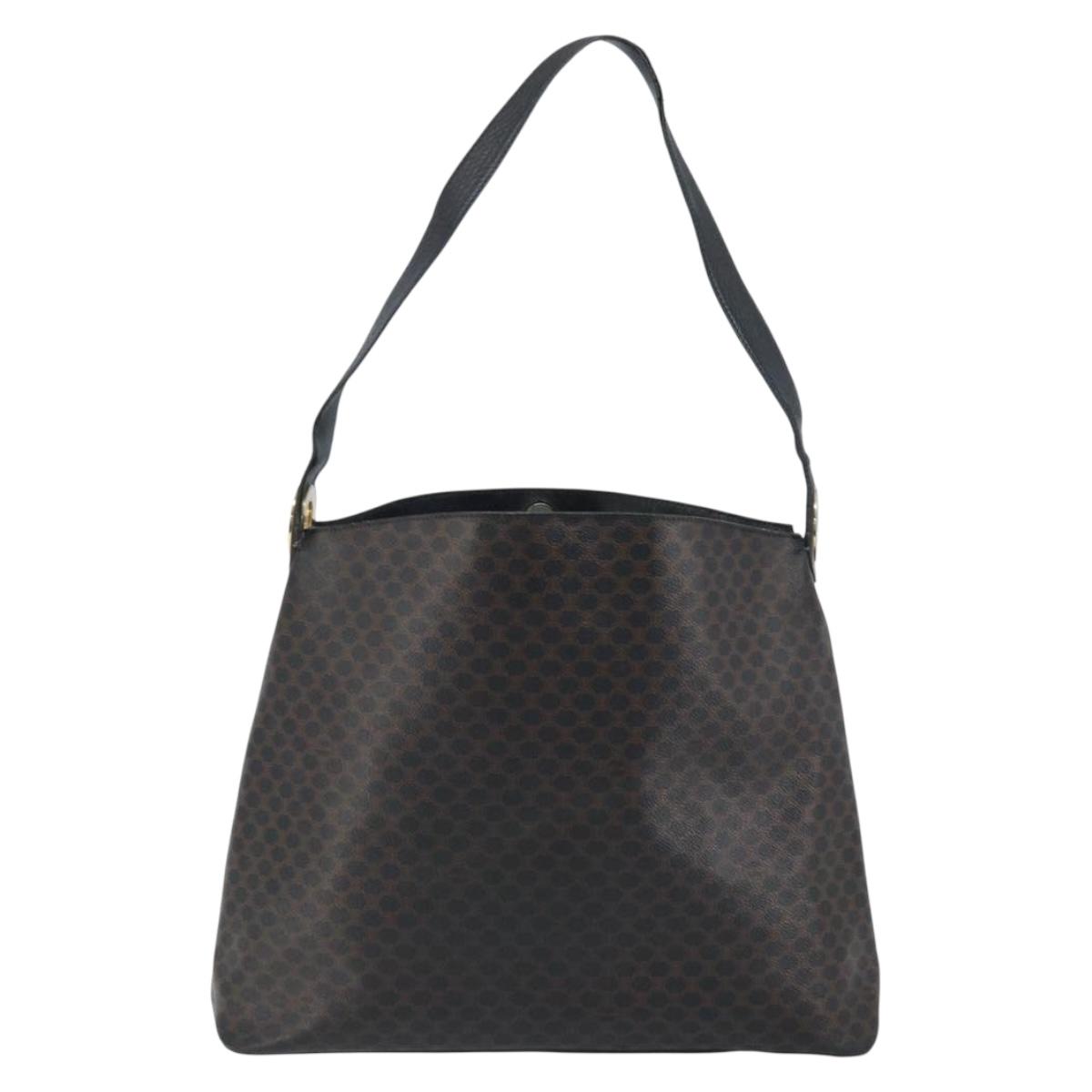 CELINE Macadam Canvas Shoulder Bag PVC Leather Black Gold Auth fm5227