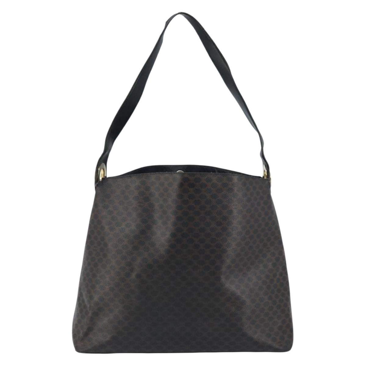 CELINE Macadam Canvas Shoulder Bag PVC Leather Black Gold Auth fm5227