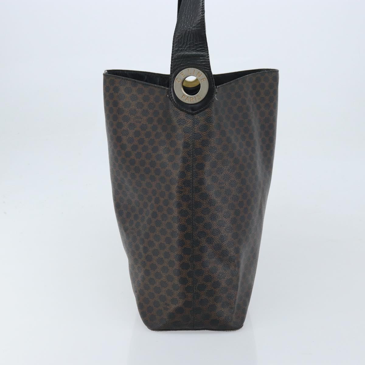 CELINE Macadam Canvas Shoulder Bag PVC Leather Black Gold Auth fm5227