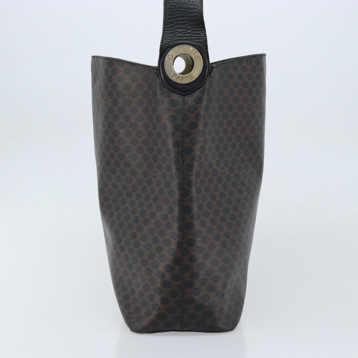 CELINE Macadam Canvas Shoulder Bag PVC Leather Black Gold Auth fm5227