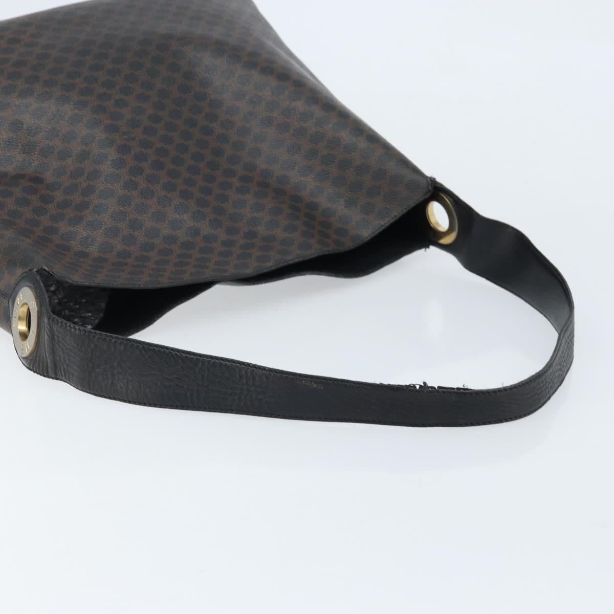 CELINE Macadam Canvas Shoulder Bag PVC Leather Black Gold Auth fm5227