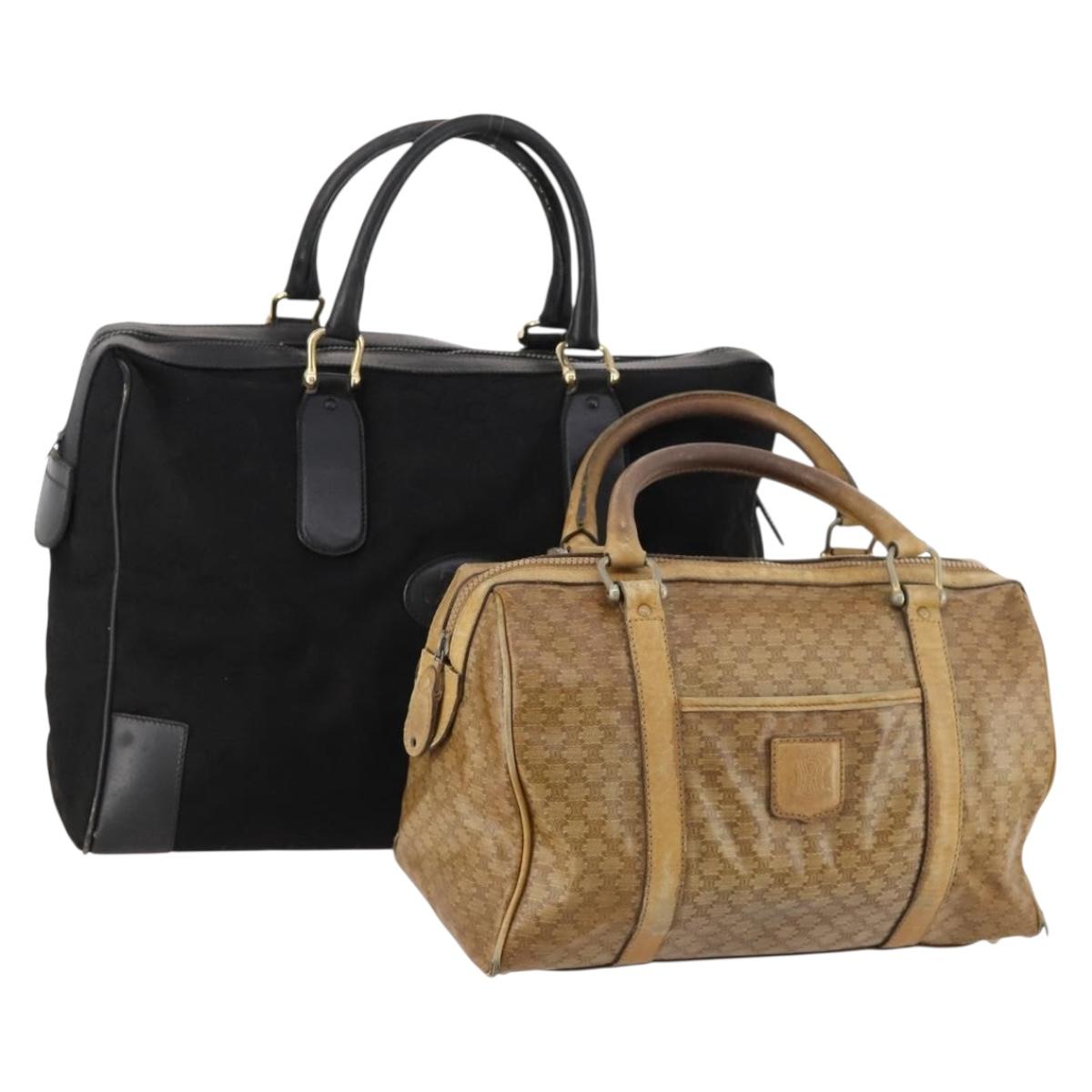 CELINE Macadam Canvas C Macadam Canvas Bag PVC 2 Set Brown Black Auth fm5231