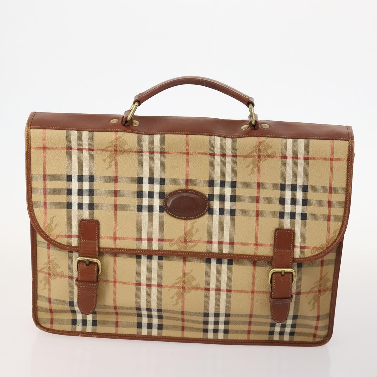 Burberrys Nova Check Blue Label Bag Leather PVC 5 Set Black Beige Auth fm5233
