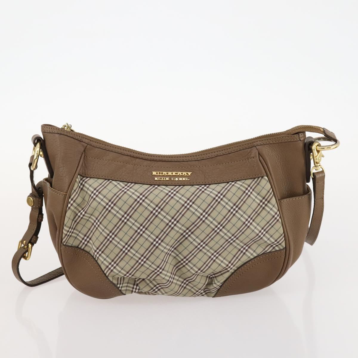 BURBERRY Nova Check Blue Label Bag Canvas Suede 4 Set Brown Beige Auth fm5239