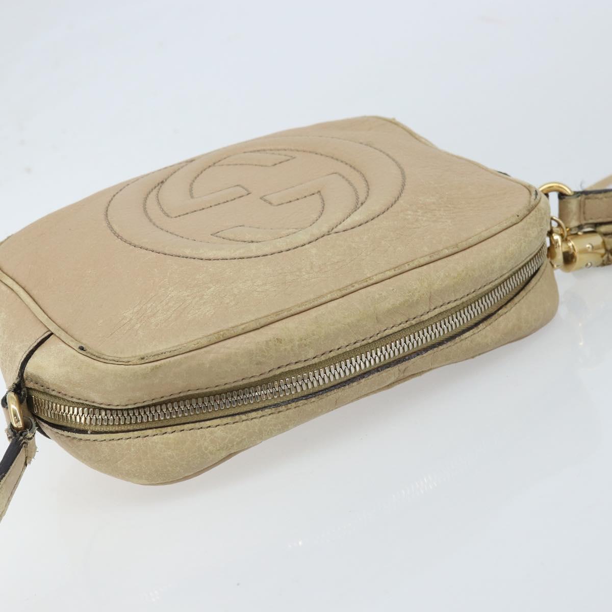 GUCCI Soho Shoulder Bag Leather Beige Gold 308361 Auth fm5252