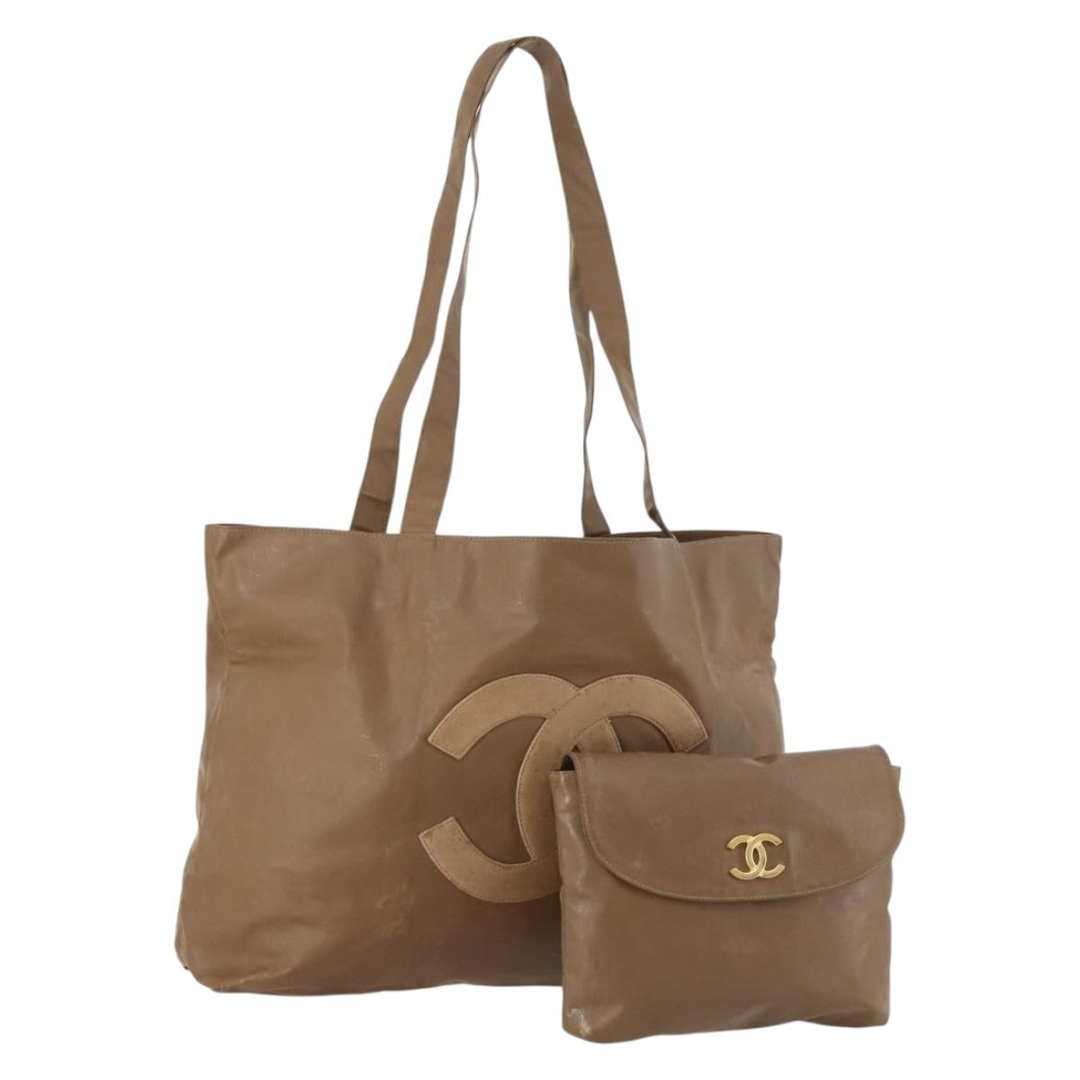 CHANEL COCO Mark Tote Bag Vinyl Brown CC Auth fm5255