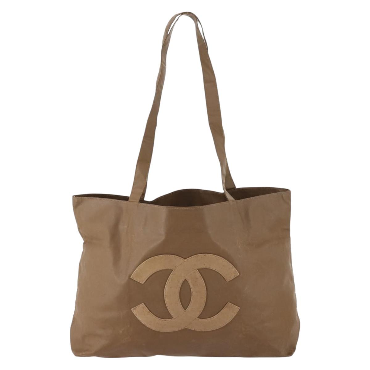 CHANEL COCO Mark Tote Bag Vinyl Brown CC Auth fm5255