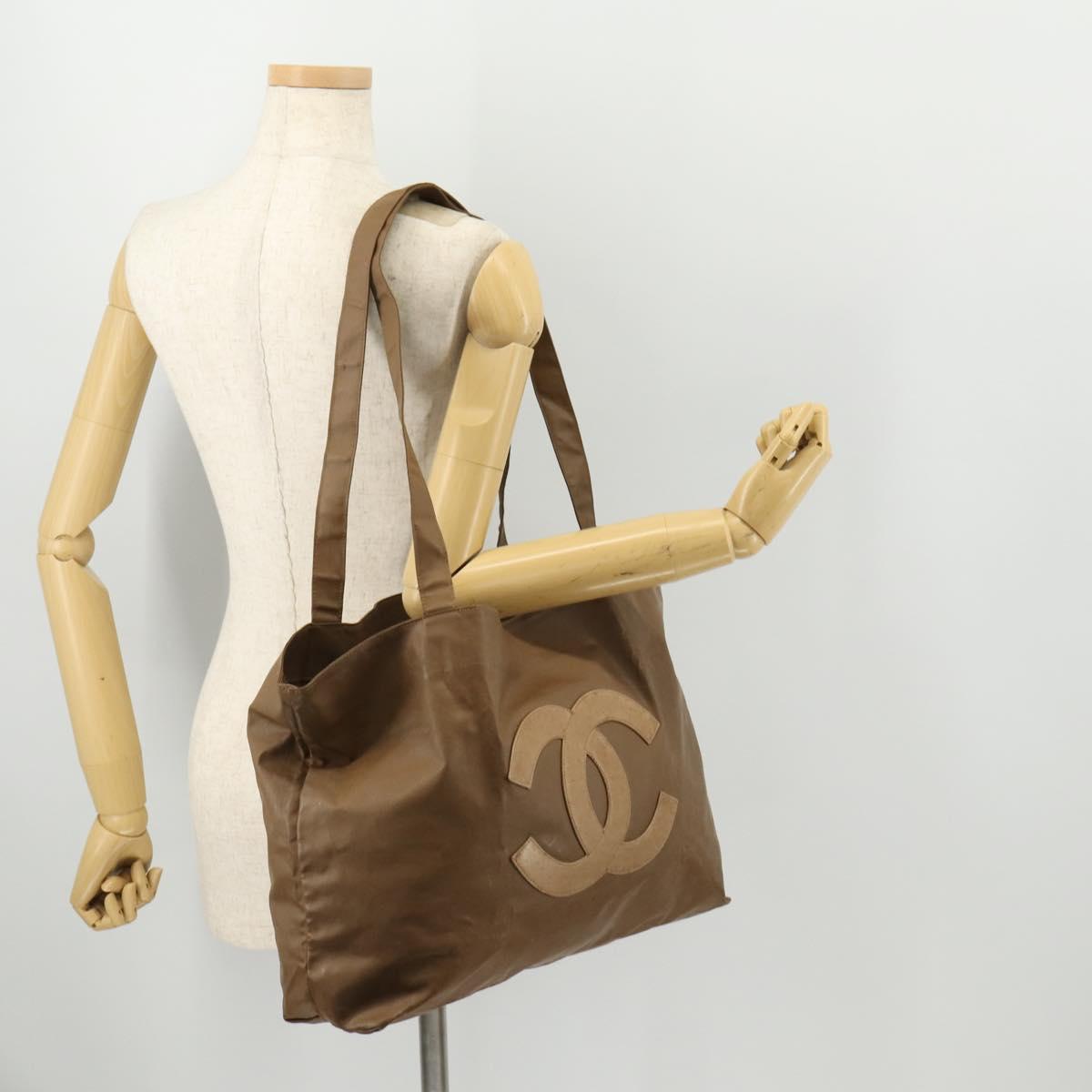 CHANEL COCO Mark Tote Bag Vinyl Brown CC Auth fm5255