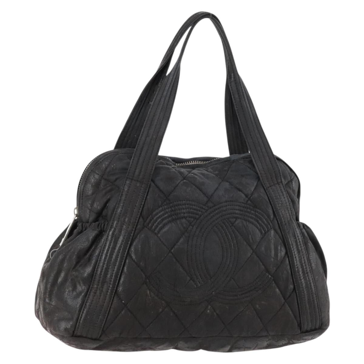 CHANEL Matelasse Tote Bag Coated Canvas Black Silver CC Auth fm5256